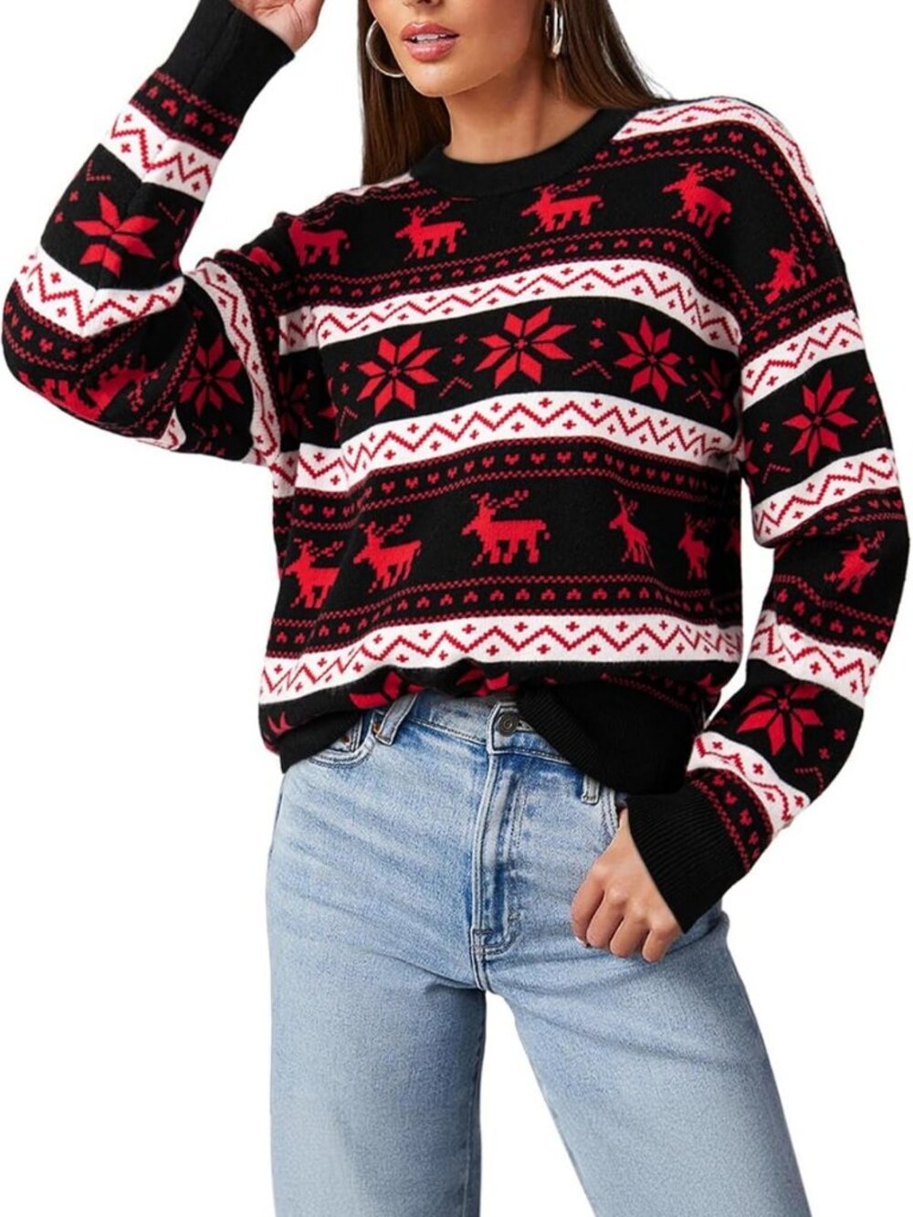 Casual Floral Knit Sweater for Women | Long Sleeve Cable Knit Top